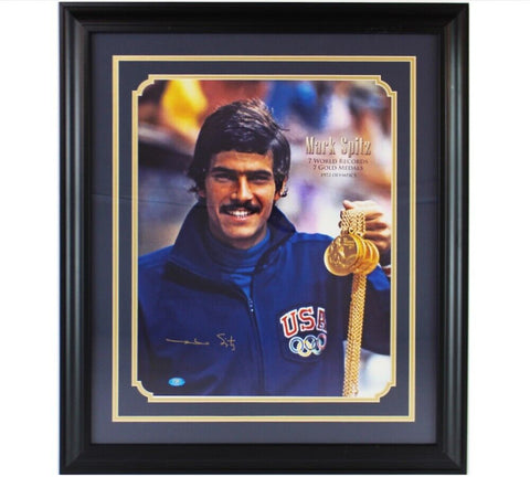 Mark Spitz Autographed/Signed USA Olympics Framed 16x20 Photo