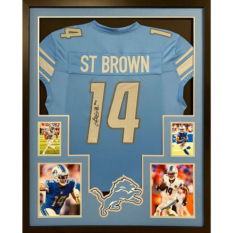 Amon-Ra St. Brown Autographed Signed Framed Detroit Lions Jersey BECKETT