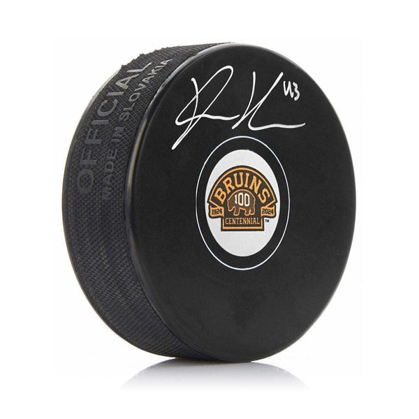 Danton Heinen Autographed Boston Bruins 100th Anniversary Hockey Puck JSA PSA