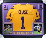 JA'MARR CHASE (LSU yellow SKYLINE) Signed Autographed Framed Jersey JSA