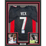 Framed Autographed/Signed Michael Mike Vick 35x39 Atlanta Black Jersey JSA COA