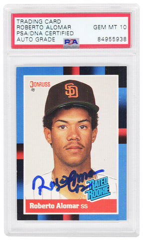 Roberto Alomar Signed Padres 1988 Donruss Rookie Baseball Card #34 (PSA Auto 10)