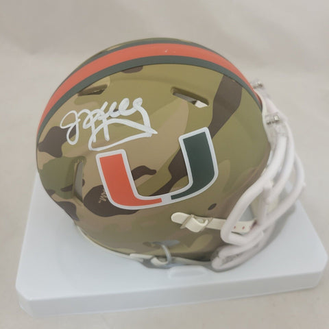 JIM KELLY SIGNED MIAMI HURRICANES CAMO SPEED MINI HELMET BECKETT QR