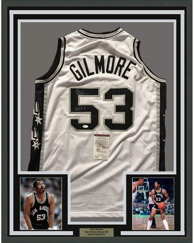 Framed Autographed/Signed Artis Gilmore HOF 11 33x42 White Jersey JSA COA