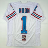 Autographed/Signed Warren Moon HOF 06 Houston White Football Jersey JSA COA