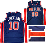 TEAM USA CLYDE DREXLER AUTOGRAPHED BLUE JERSEY THE GLIDE JSA STOCK #202348