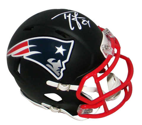 TY LAW AUTOGRAPHED NEW ENGLAND PATRIOTS FLAT BLACK MINI HELMET BECKETT