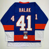 Autographed/Signed Jaroslav Halak New York Blue Hockey Jersey JSA COA