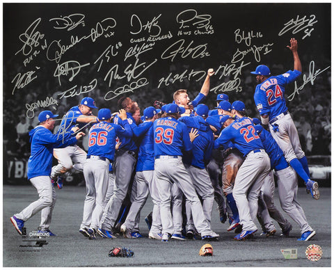 2016 Chicago Cubs Team Signed WS Celebration Spotlight 16x20 Photo (23 Sigs) ...