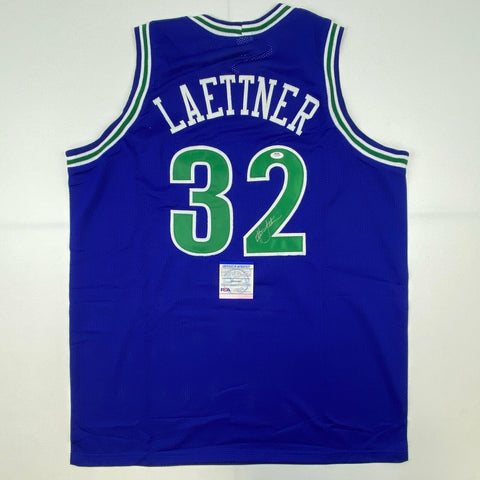 Autographed/Signed Christian Laettner Minnesota Blue Basketball Jersey PSA COA