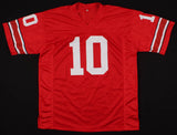 Troy Smith Signed Ohio State Buckeyes Stat Jersey (Beckett) Heisman 2006 Trophy