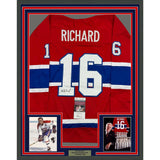 Framed Autographed/Signed Henri Richard 35x39 Montreal Red Hockey Jersey JSA COA