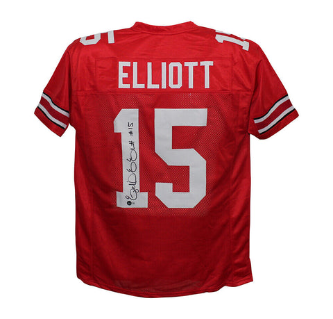 Ezekiel Elliott Autographed/Signed College Style Red XL Jersey Beckett 37021