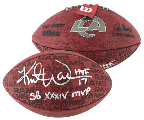 Rams Kurt Warner "2x Insc" Signed "The Duke" Team Showcase Nfl Football BAS Wit