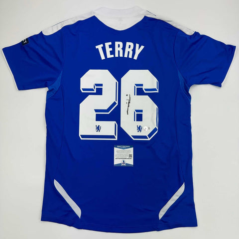 Autographed/Signed John Terry Chelsea FC 2012 Final Blue Soccer Jersey BAS COA