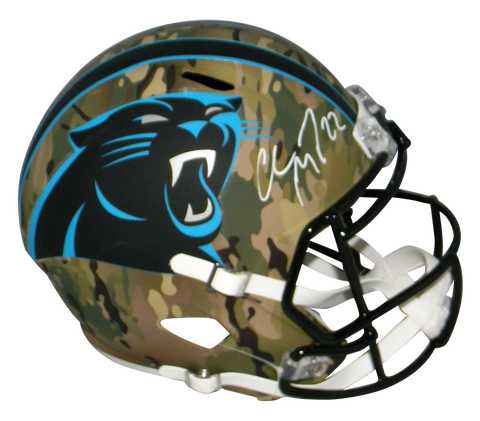 CHRISTIAN McCAFFREY SIGNED CAROLINA PANTHERS CAMO FULL SIZE SPEED HELMET BAS