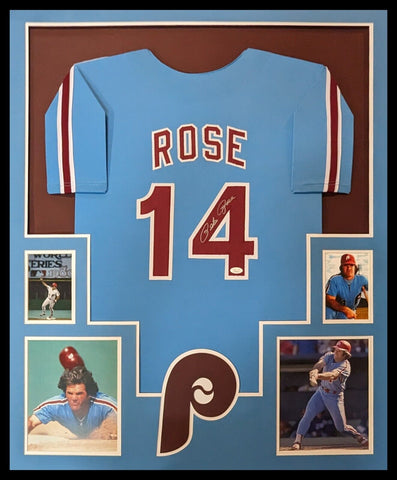 FRAMED PHILADELPHIA PHILLIES PETE ROSE AUTOGRAPHED SIGNED JERSEY JSA COA