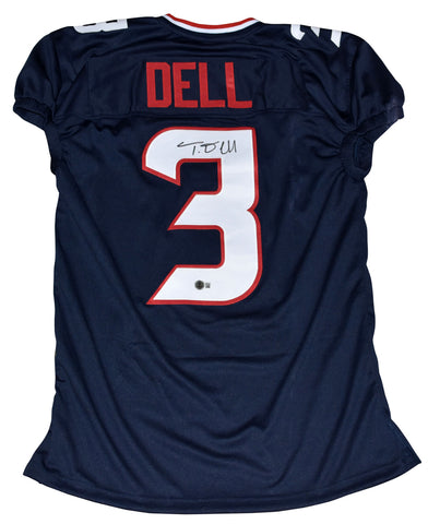 TANK DELL AUTOGRAPHED HOUSTON TEXANS #3 NAVY GAME CUT JERSEY BECKETT