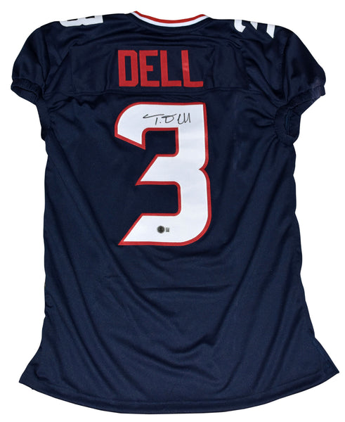 TANK DELL AUTOGRAPHED HOUSTON TEXANS #3 NAVY GAME CUT JERSEY BECKETT