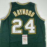 Autographed/Signed SPENCER HAYWOOD HOF 15 Seattle Green Jersey JSA COA Auto