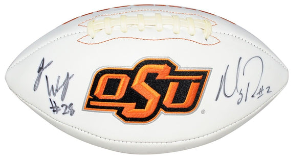 MASON RUDOLPH & JAMES WASHINGTON SIGNED OKLAHOMA STATE COWBOYS LOGO FOOTBALL JSA