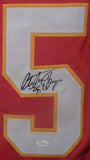 Christian Okoye Autographed/Signed Red Pro Style Jersey Beckett 25567