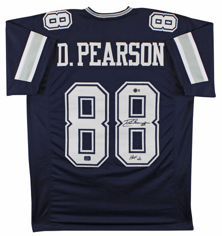 Drew Pearson "HOF 21" Authentic Signed Navy Pro Style Jersey BAS Witnessed