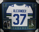 SHAUN ALEXANDER (Seahawks white SKYLINE) Signed Autographed Framed Jersey JSA