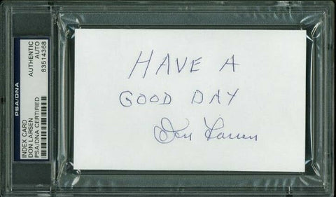 Yankees Don Larsen Authentic Signed 3X5 Index Card Autographed PSA/DNA Slabbed