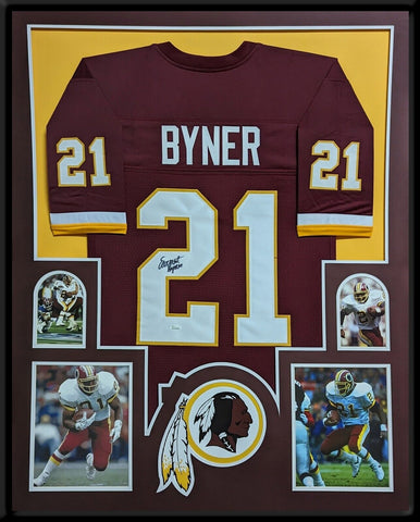 FRAMED WASHINGTON ERNEST BYNER AUTOGRAPHED SIGNED JERSEY JSA COA