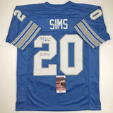 Autographed/Signed Billy Sims 80 ROY Detroit Blue Football Jersey JSA COA