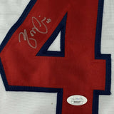 FRAMED Autographed/Signed YADIER MOLINA 33x42 St. Louis White Baseball Jersey JS