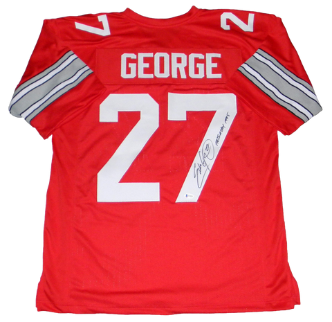 OHIO STATE BUCKEYES EDDIE GEORGE SIGNED #27 RED JERSEY BECKETT W/ HEISMAN 1995