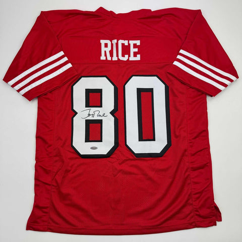 Autographed/Signed Jerry Rice San Francisco Red Football Jersey Tristar COA