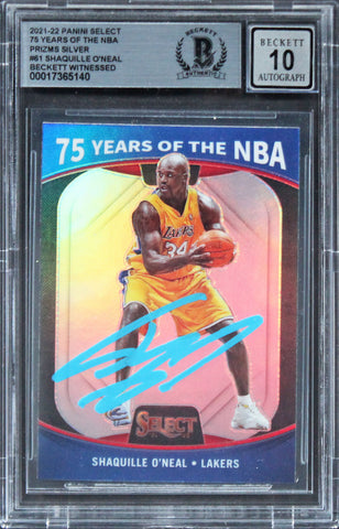 Shaquille O'Neal Signed '21 Panini Select Prizm Silver #61 Card Auto 10 BAS Slab