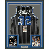 FRAMED Autographed/Signed SHAQUILLE O'NEAL 33x42 Orlando Black Jersey JSA COA