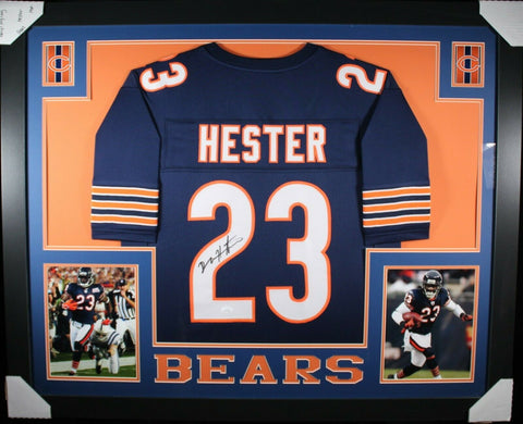 DEVIN HESTER (Bears navy SKYLINE) Signed Autographed Framed Jersey JSA