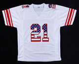 Tiki Barber Signed New York Giants Career Highlight Stat USA Jersey (JSA COA)