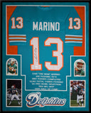 FRAMED MIAMI DOLPHINS DAN MARINO AUTOGRAPHED SIGNED STAT JERSEY JSA COA