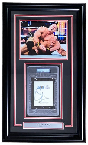 John Cena Signed Framed Slabbed WWE Bookplate w/ 8x10 vs The Rock Photo PSA