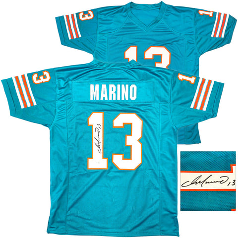 MIAMI DOLPHINS DAN MARINO AUTOGRAPHED TEAL JERSEY BECKETT BAS QR STOCK #227329