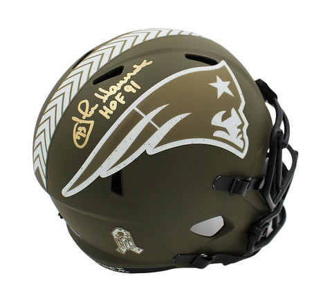 John Hannah Signed New England Patriots Speed Full Size Salute to Service Helmet