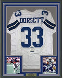 Framed Autographed/Signed Tony Dorsett 35x39 Dallas White Jersey Beckett BAS COA