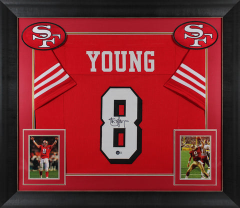 Steve Young Signed Red Pro Style Framed Jersey w/ Dropshadow BAS