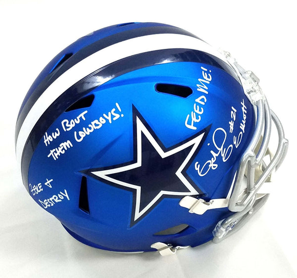 Ezekiel Elliott Signed Dallas Cowboys Blaze Replica Helmet Triple INSC Beckett