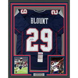 Framed Autographed/Signed LeGarrette Blount 35x39 Blue Football Jersey JSA COA