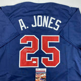 Autographed/Signed ANDRUW JONES Atlanta Blue Baseball Jersey JSA COA Auto