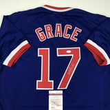 Autographed/Signed MARK GRACE Chicago Blue Baseball Jersey JSA COA Auto