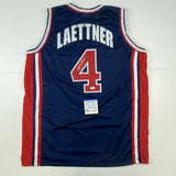 Autographed/Signed CHRISTIAN LAETTNER Team USA Olympics Blue Jersey JSA COA Auto