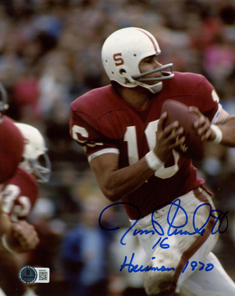 Jim Plunkett Signed Stanford Cardinal 8x10 Photo Heisman '70 Beckett 47228